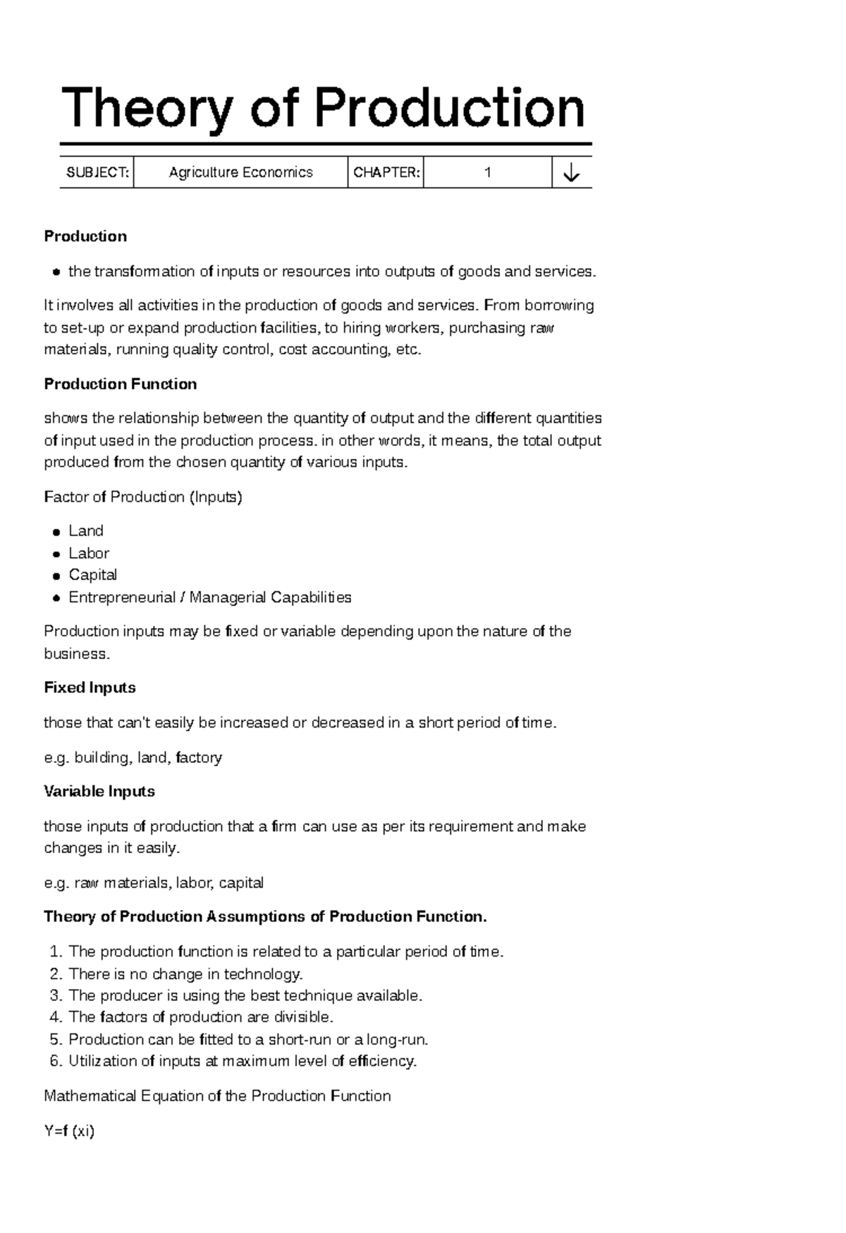 Theory-of-Production - Production It involves all activities in the ...