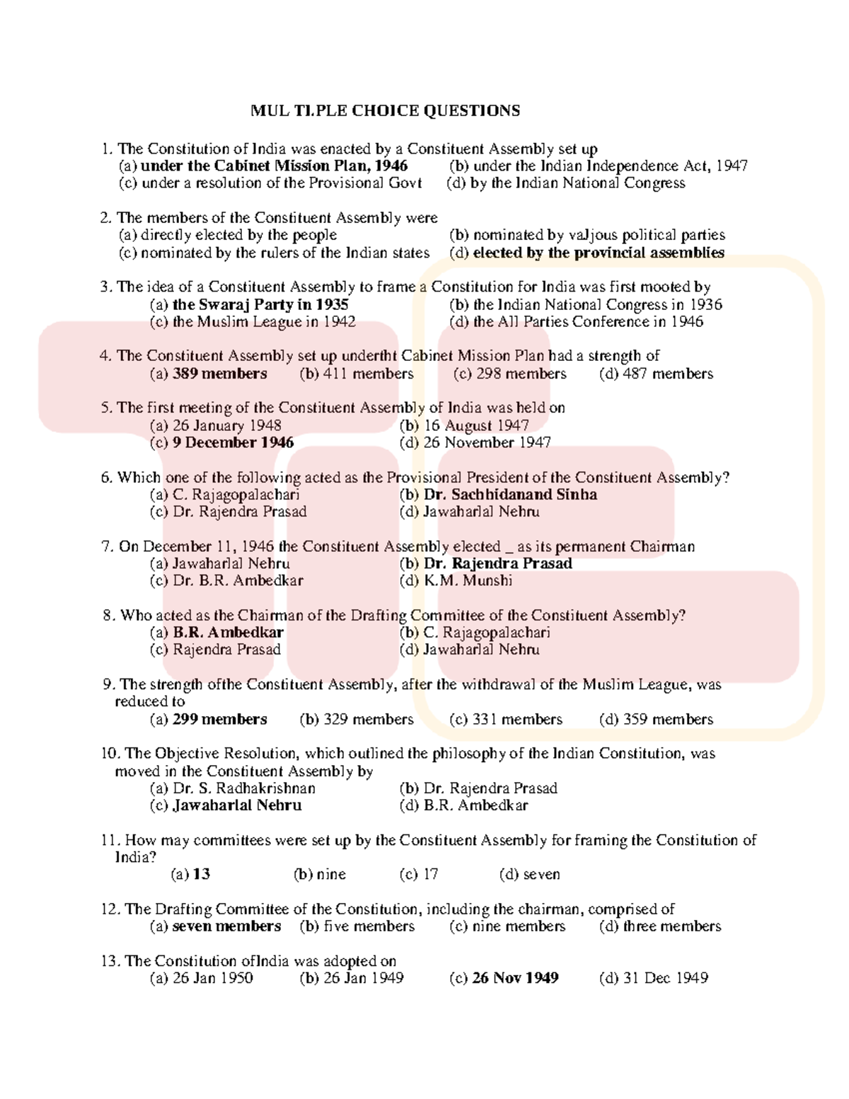 Cip-solved 1-tie - Constitution Of India MCQ's - MUL TI CHOICE ...