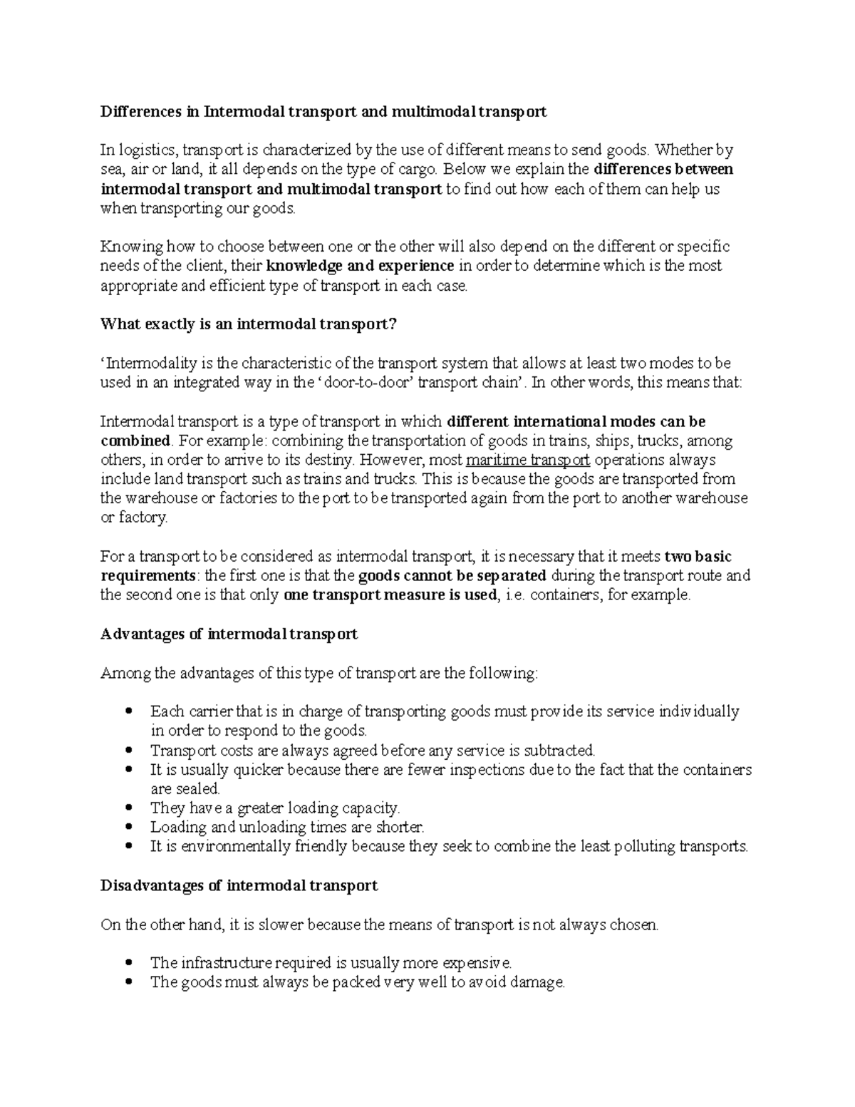 Differences in Intermodal transport and multimodal transport - Whether ...