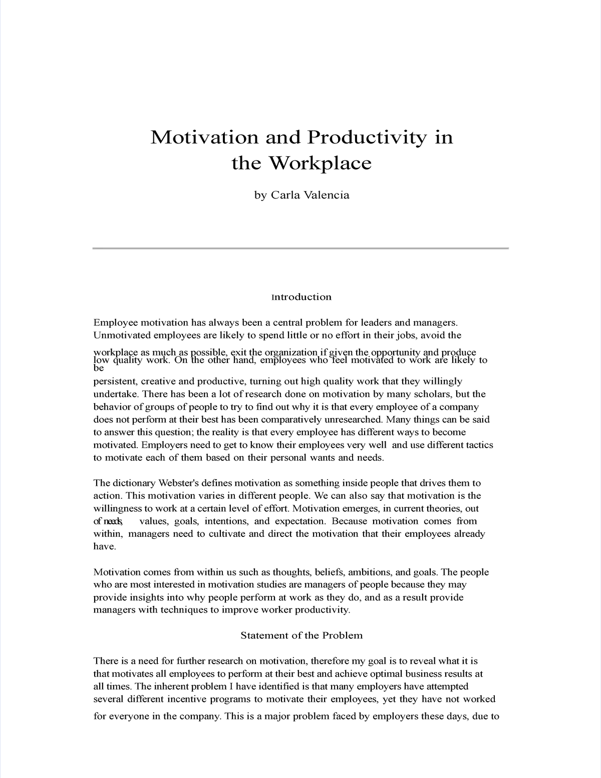 research paper on motivation in the workplace