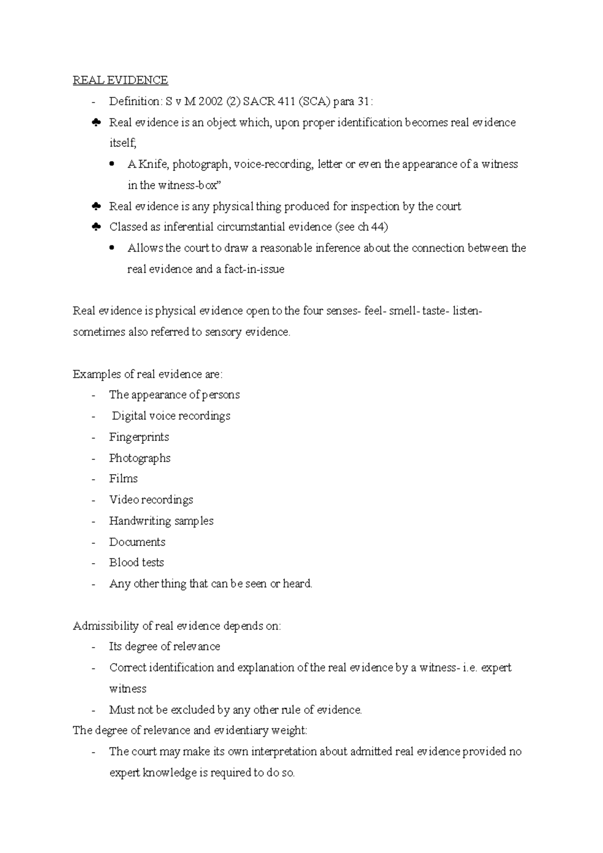 REAL Evidence - REAL EVIDENCE Definition: S v M 2002 (2) SACR 411 (SCA ...