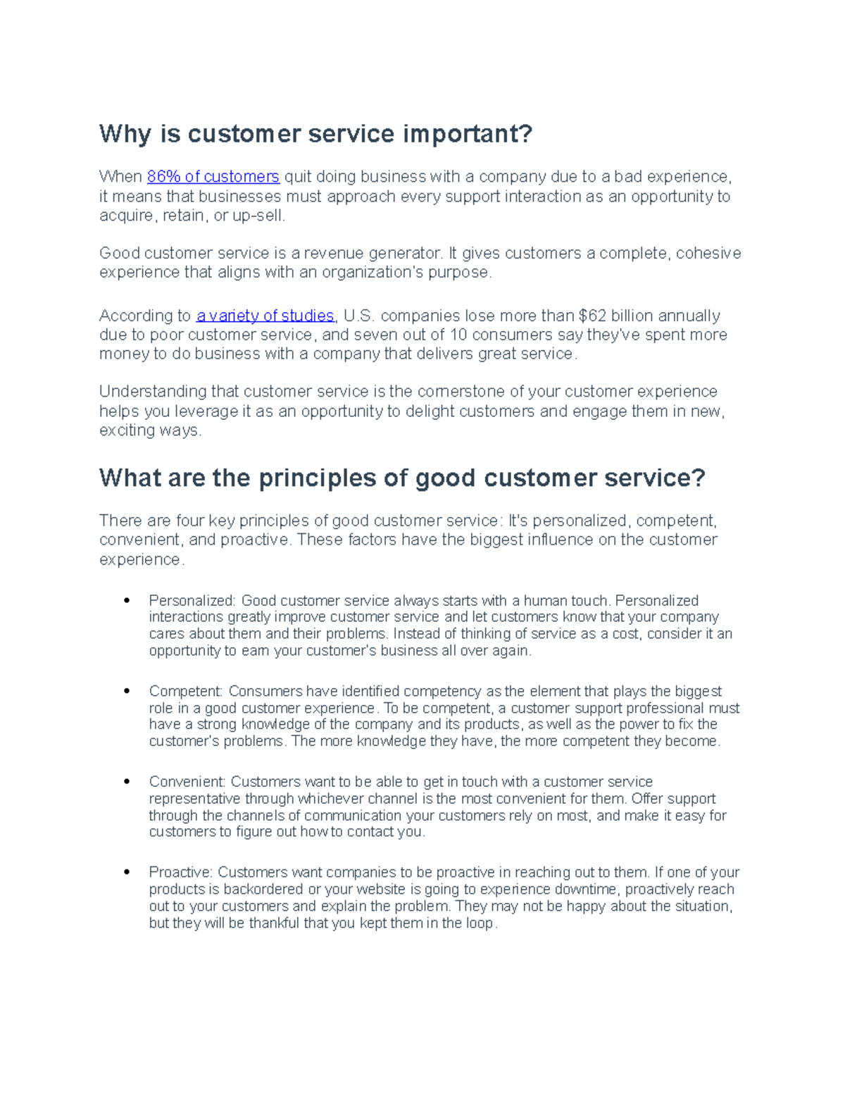 Why is customer service important Good customer service is a revenue