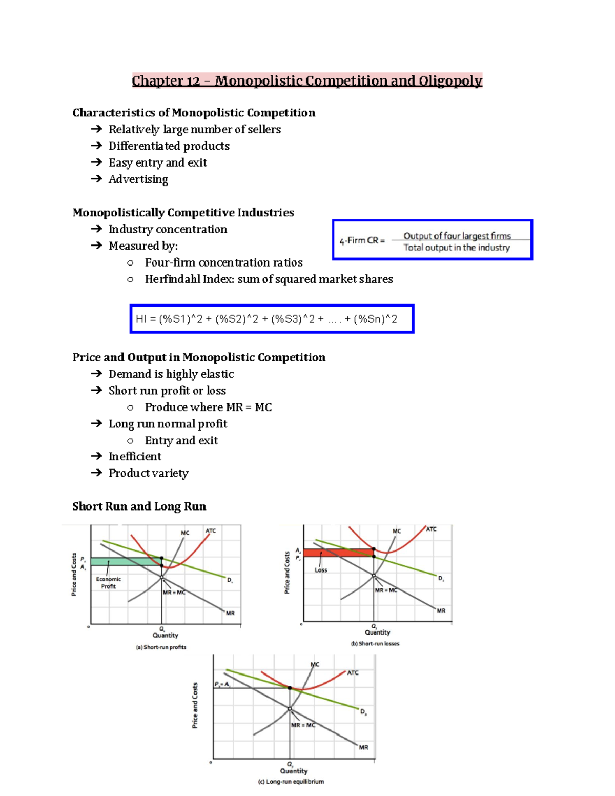 Chapter 12 - Lecture Notes 12 - Chapter 12 - Monopolistic Competition ...