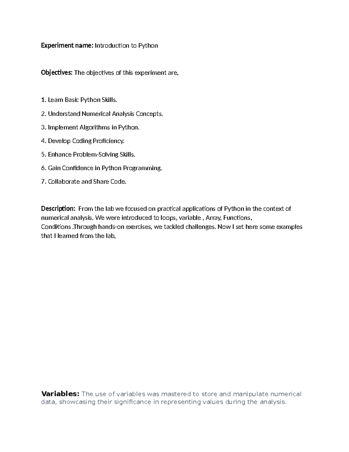 Raj numeric - Experiment name: Introduction to Python Objectives: The ...