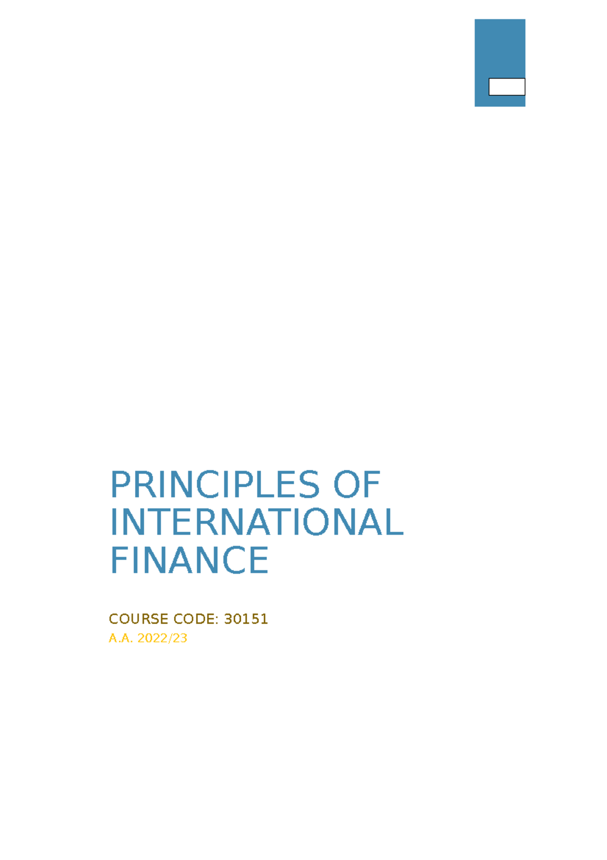 International Finance - PRINCIPLES OF INTERNATIONAL FINANCE COURSE CODE ...