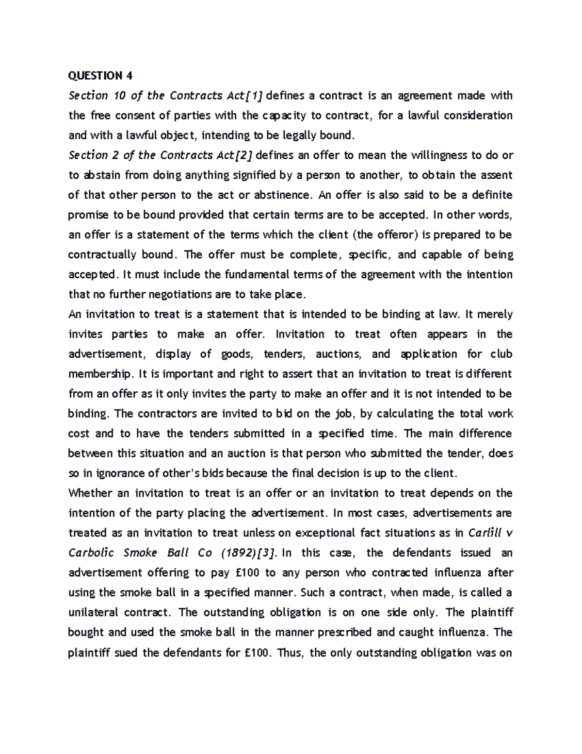 Contract Approach - QUESTION 4 Section 10 of the Contracts Act[1 ...