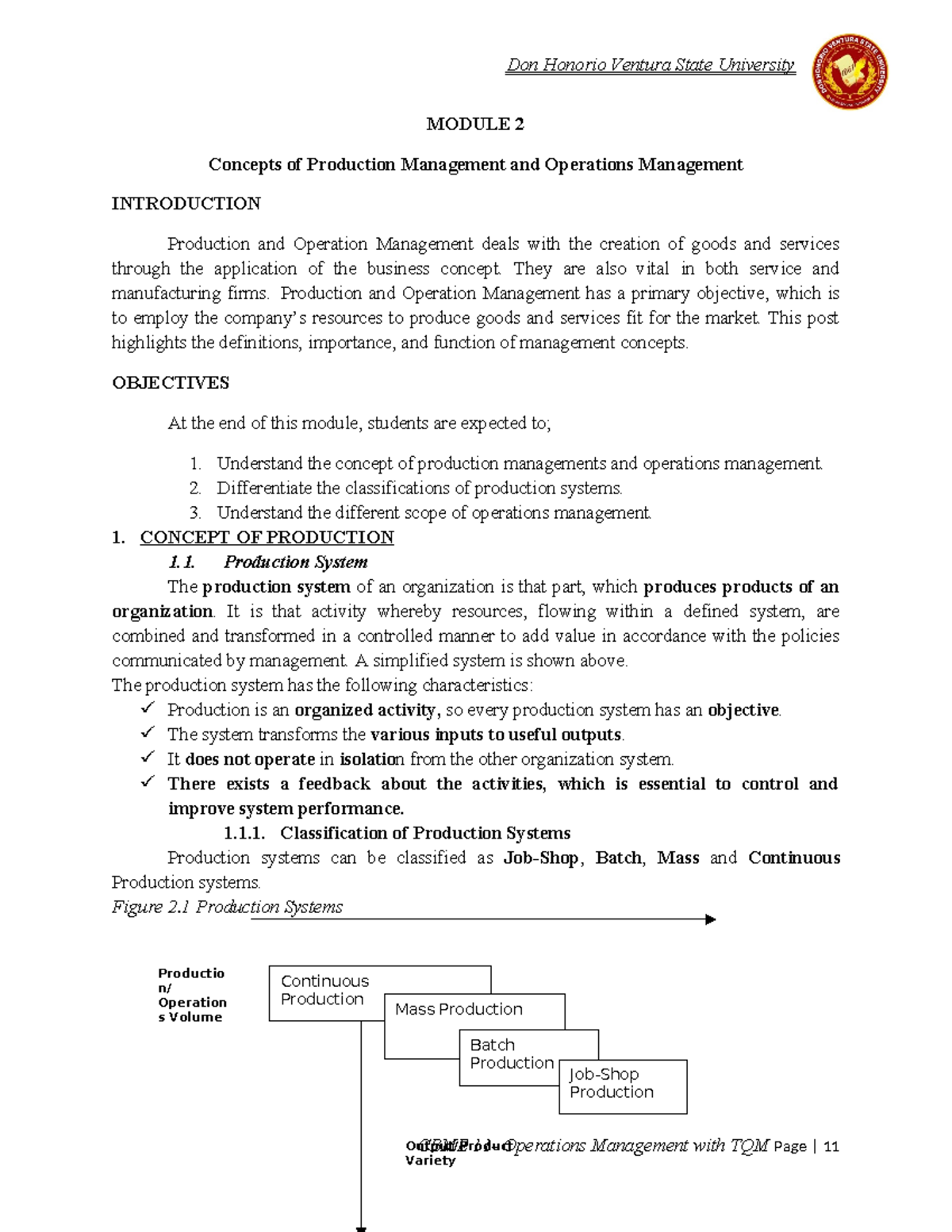 Module 2 OM TQM - notes - Output/Product Variety Productio n/ Operation ...