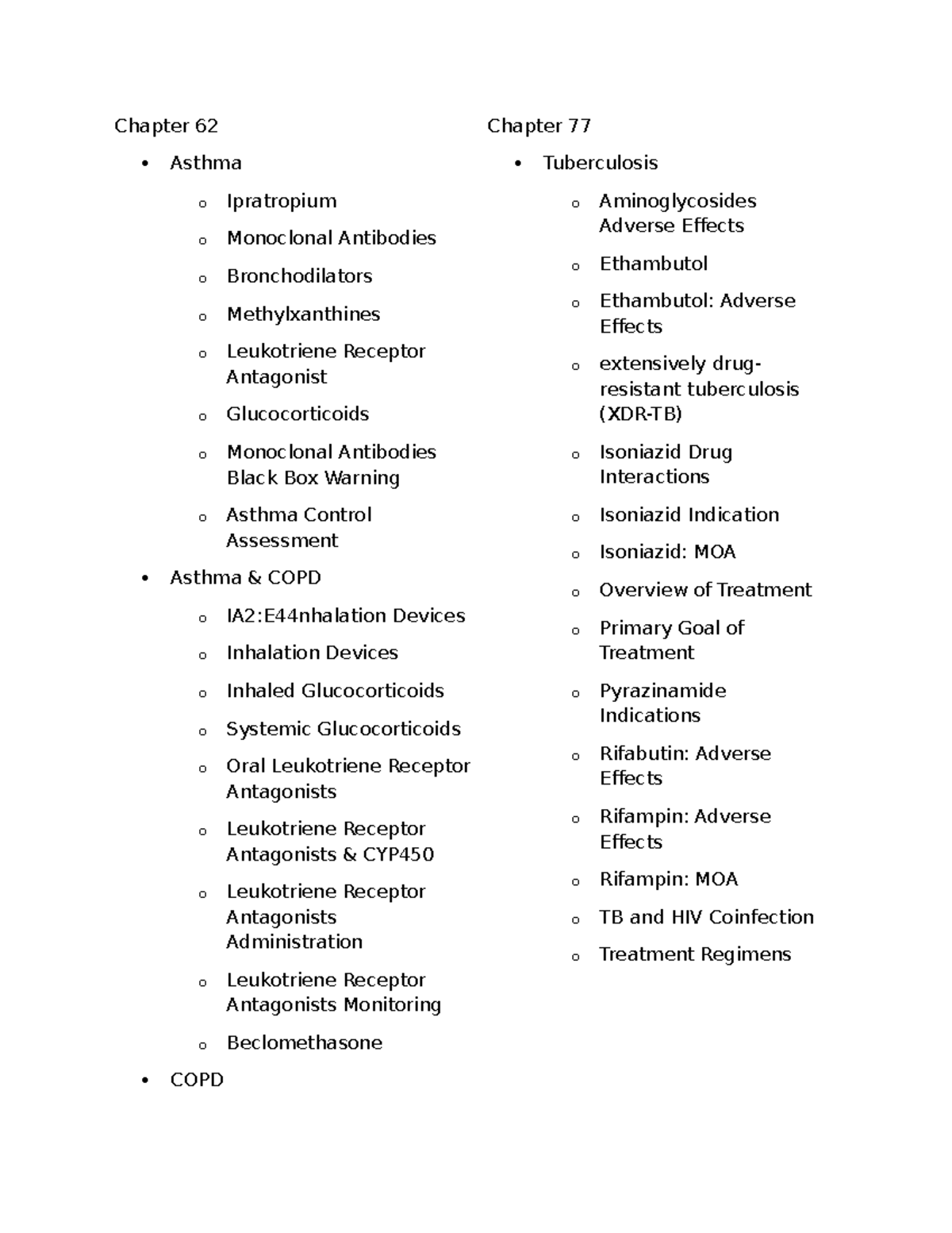 Chapter 62 - n/n - Chapter 62 Asthma o Ipratropium o Monoclonal ...