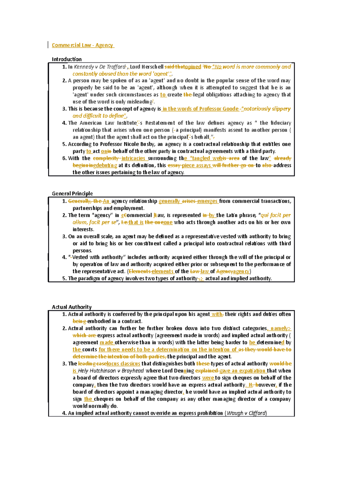 Agency - Commercial Law - Commercial Law - Agency Introduction 1. In ...