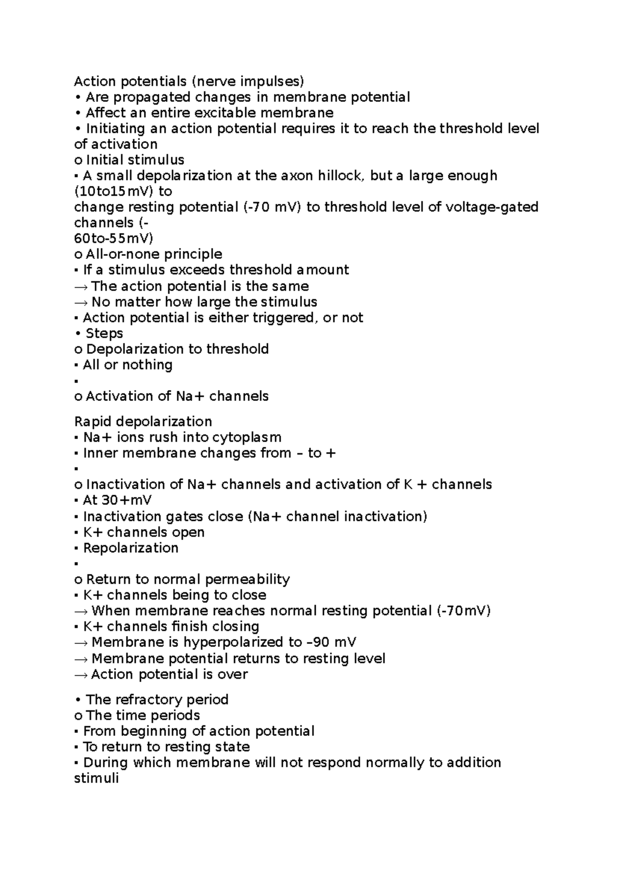 Action potentials - Lecture notes Notes about physiology - Action ...