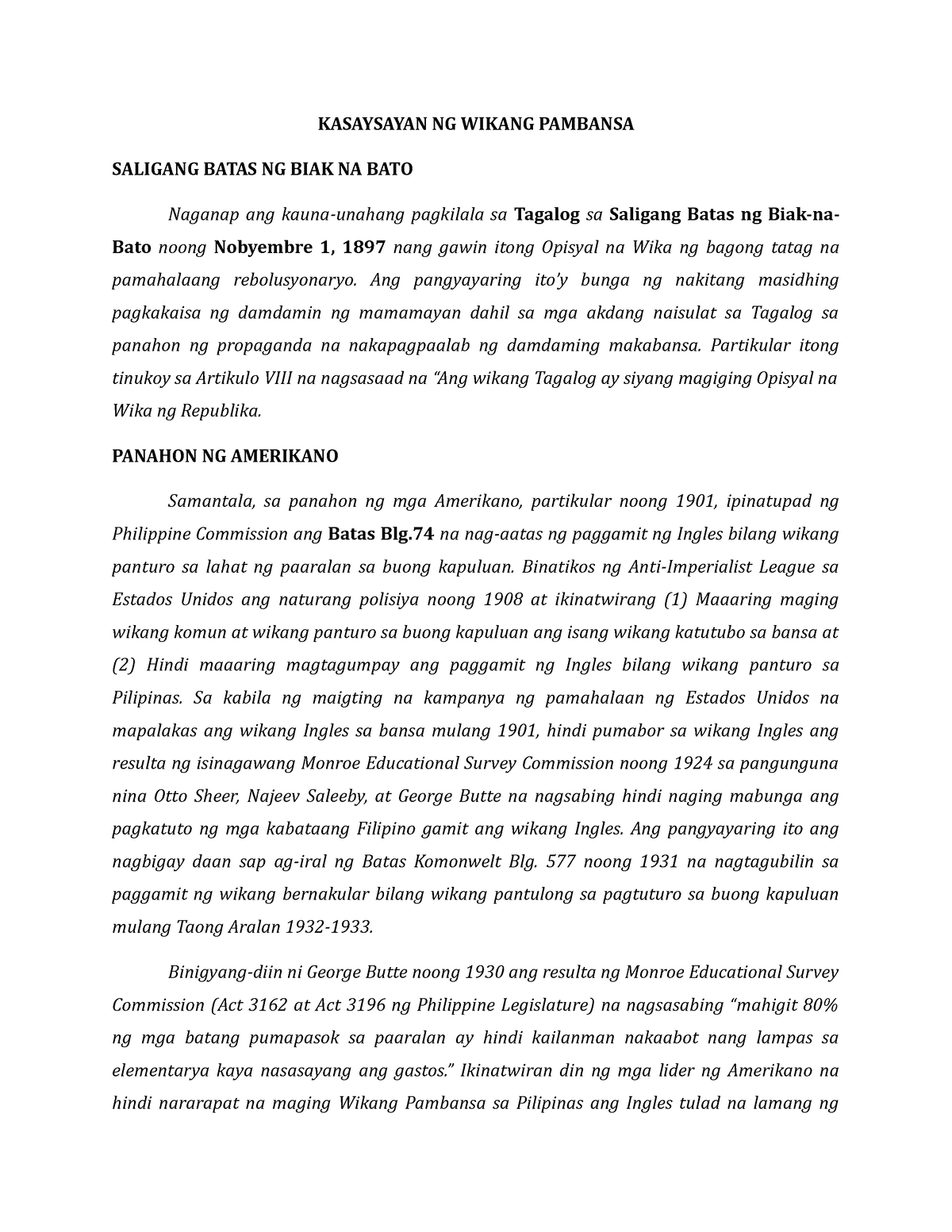 Aralin-2 - Fil 1 - KASAYSAYAN NG WIKANG PAMBANSA SALIGANG BATAS NG BIAK ...