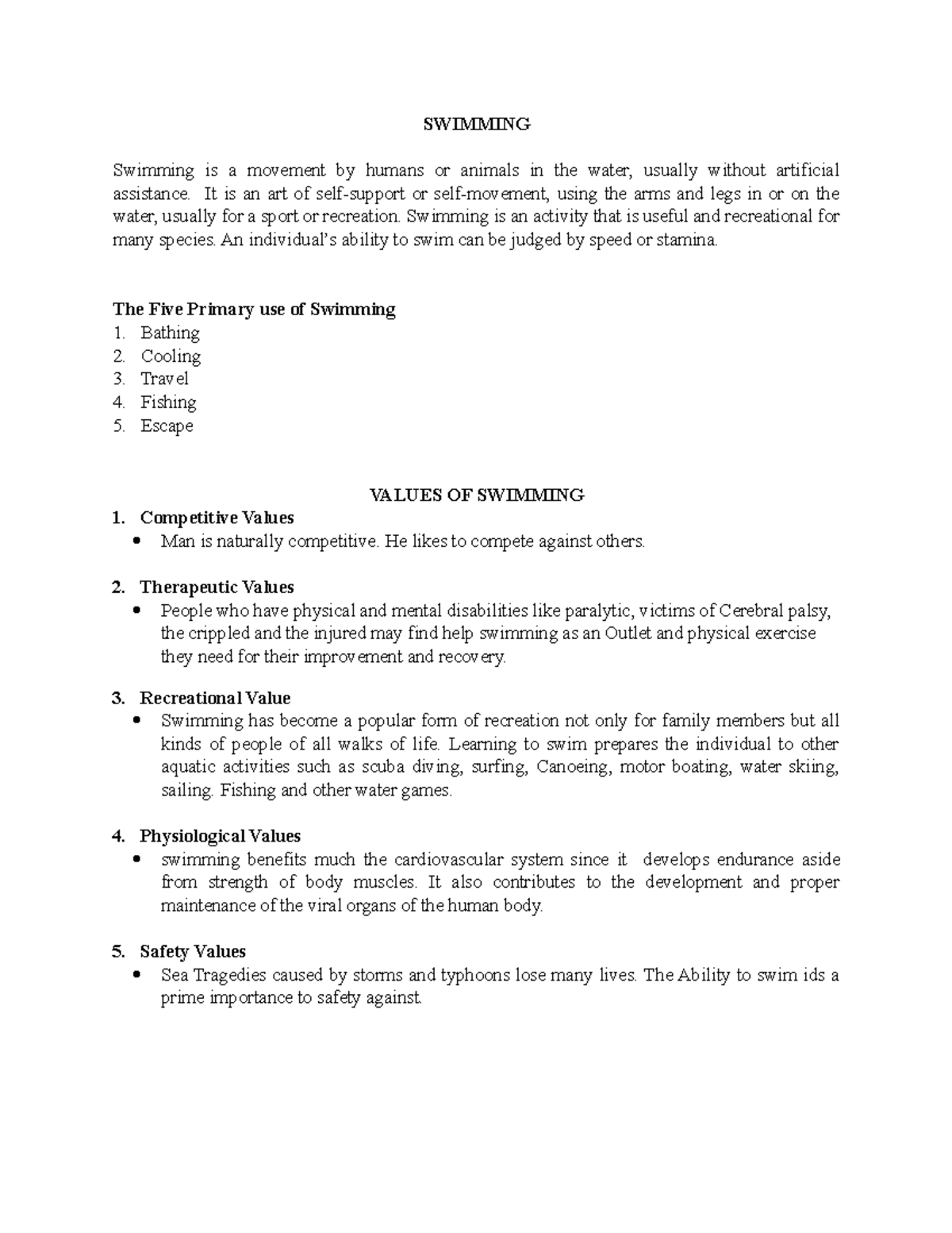 Swimming LEC soft copy - .ajsisjana - SWIMMING Swimming is a movement ...