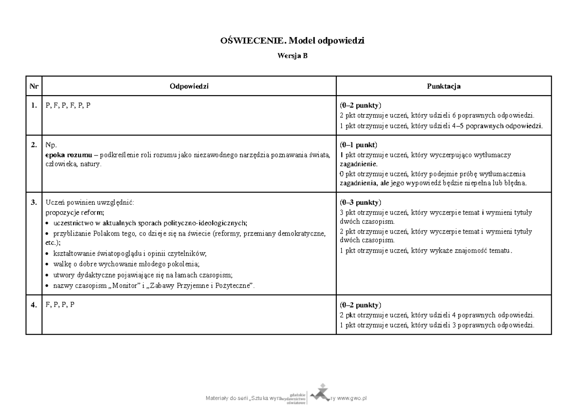 Klucz-b-pdf - Sprawdzian Oświecenie - Materiały Do Serii „Sztuka Wyrazu ...