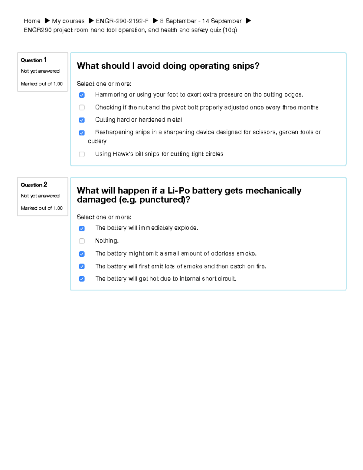 Safety Quiz V4 Moodle - Home My courses ENGR-290-2192-F 8 September ...