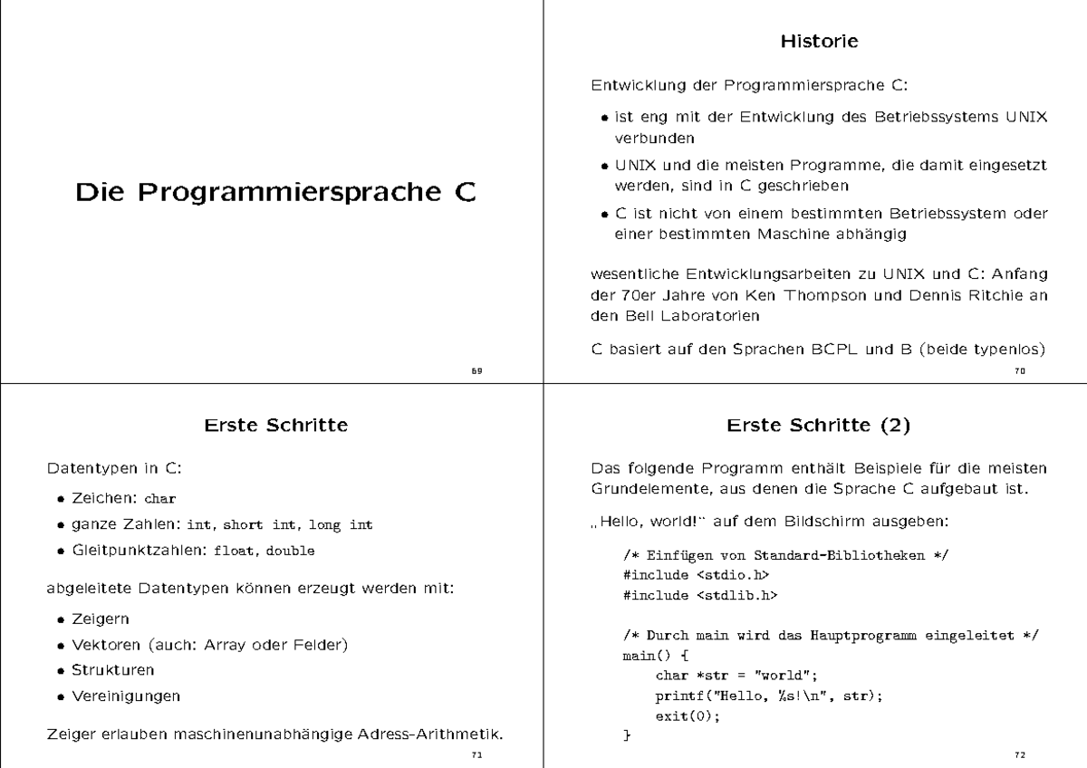 C Auf Einem Blick - Zusammenfassung Programmieren I - Die ...