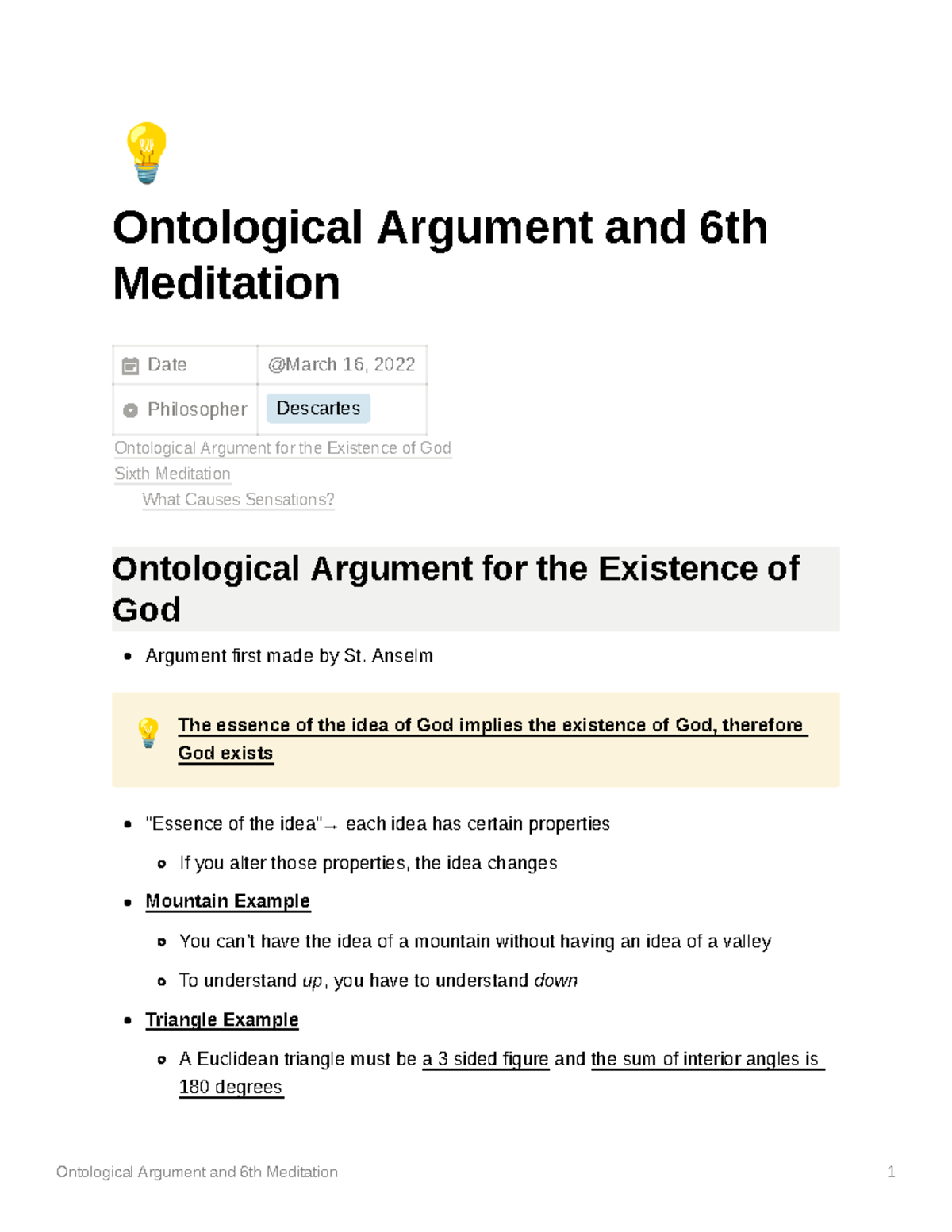 Ontological Argument and 6th Meditation - Anselm The essence of the ...