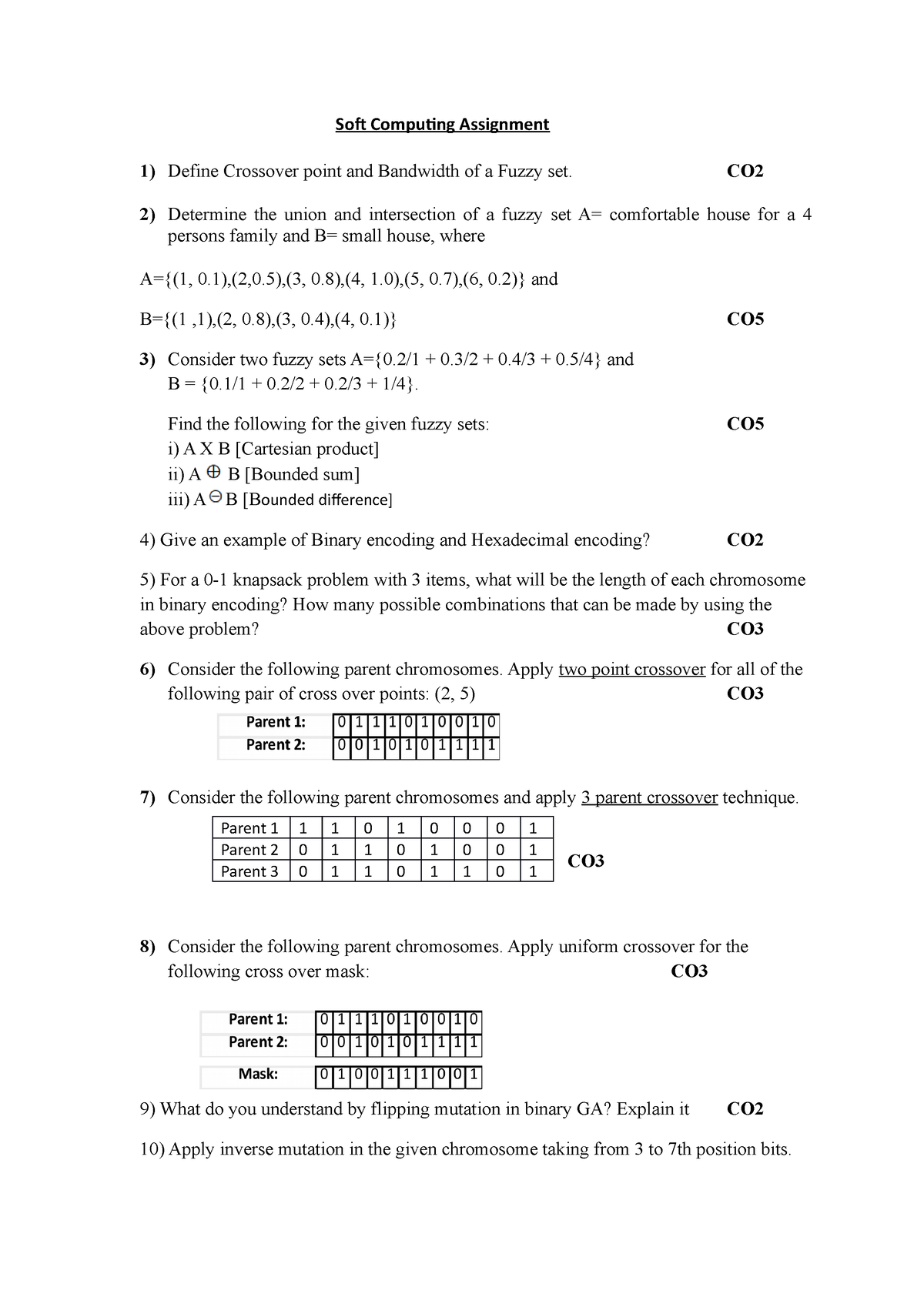 soft computing assignment questions