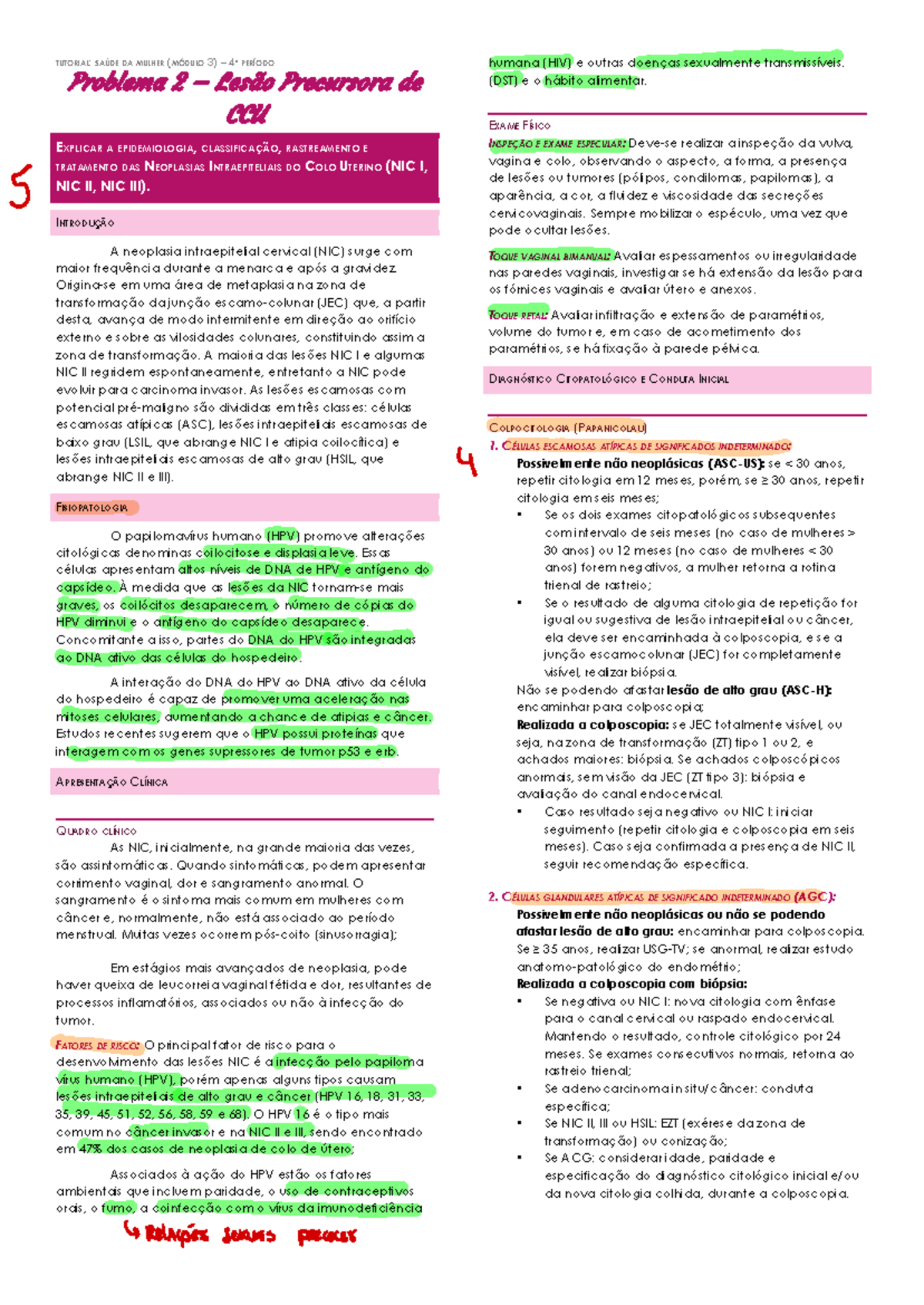 P2 - ……… - TUTORIAL: SAÚDE DA MULHER (MÓDULO 3 ) – 4 º PERÍODO Problema ...
