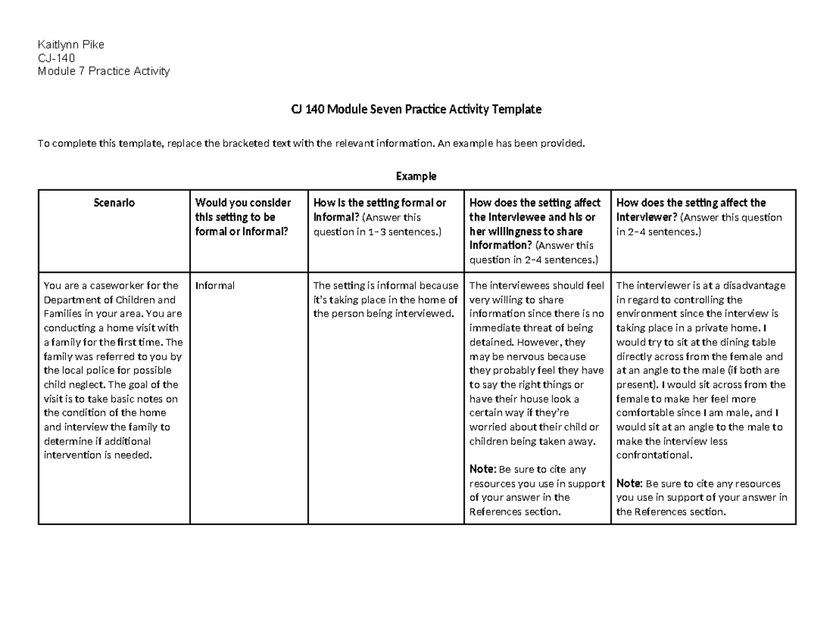 CJ 140 Module Seven Practice Activity Complete - CJ- Module 7 Practice ...