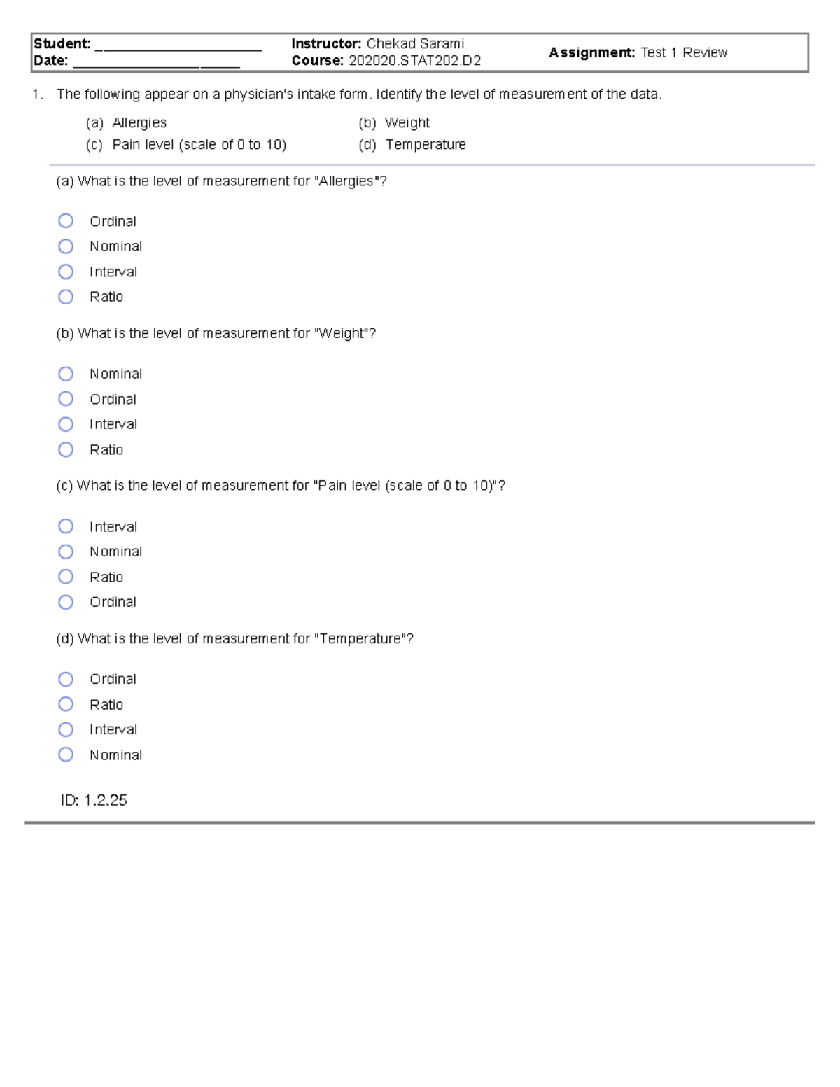 Statistics 202 Test 1 Review with Solutions - 1. Student ...