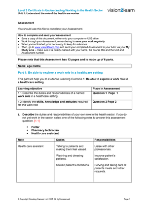 U4-assessment health sector - Unit 4: Health, safety and security in ...