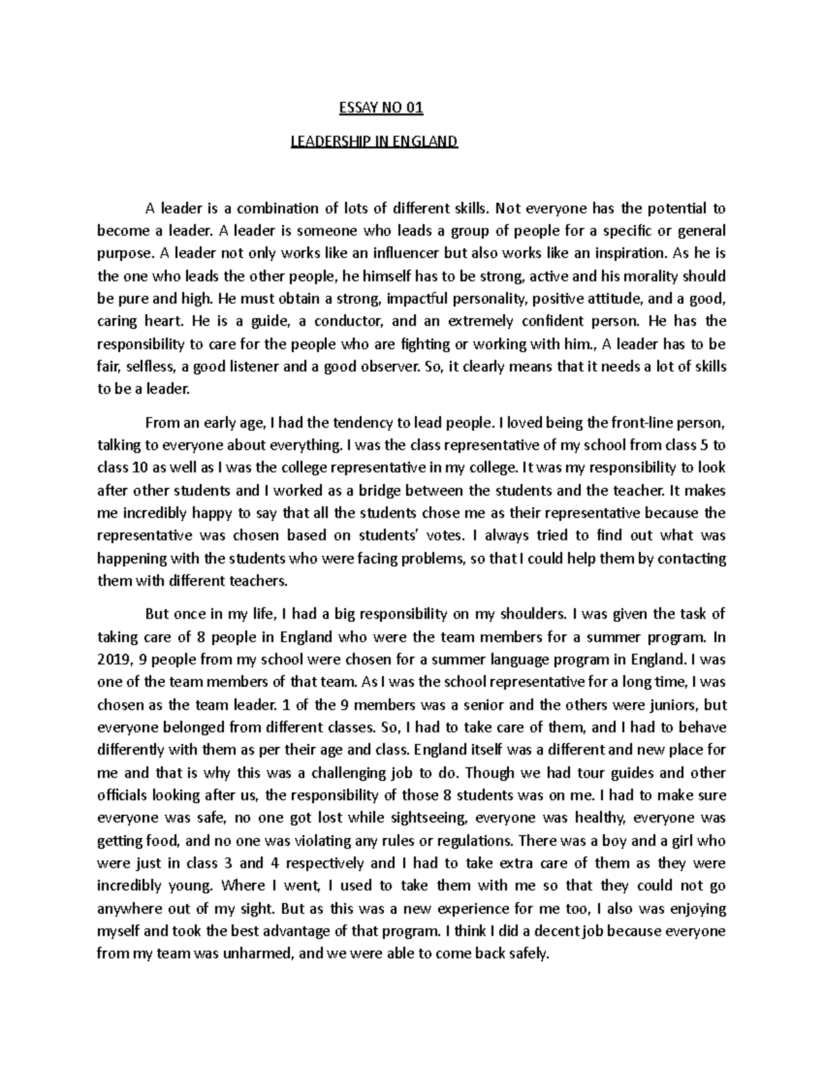 Leadership in england - ESSAY NO 01 LEADERSHIP IN ENGLAND A leader is a ...