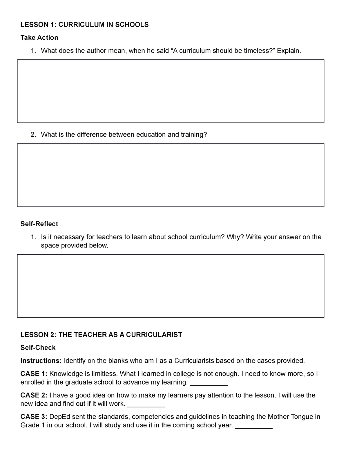 Chapter Assessment - Lesson 1 and Lesson 2 - LESSON 1: CURRICULUM IN ...