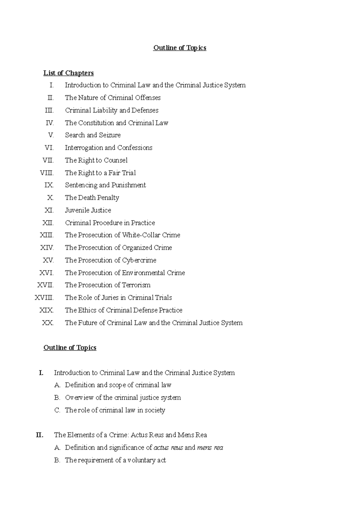 Crim Law - Outline Of Topics - Outline Of Topics List Of Chapters I ...