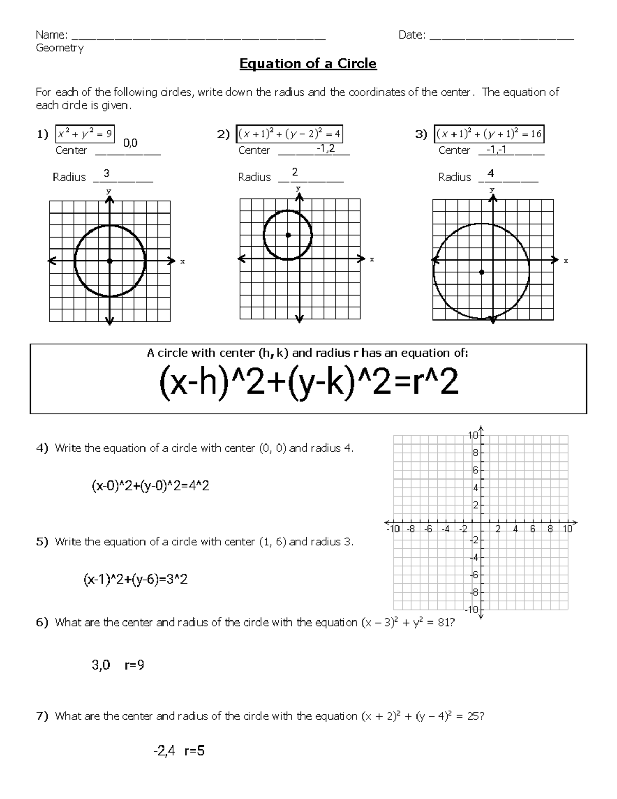 Kami Export   Wiley Jones   Day 1   Equations Of Circles   Name:   Studocu