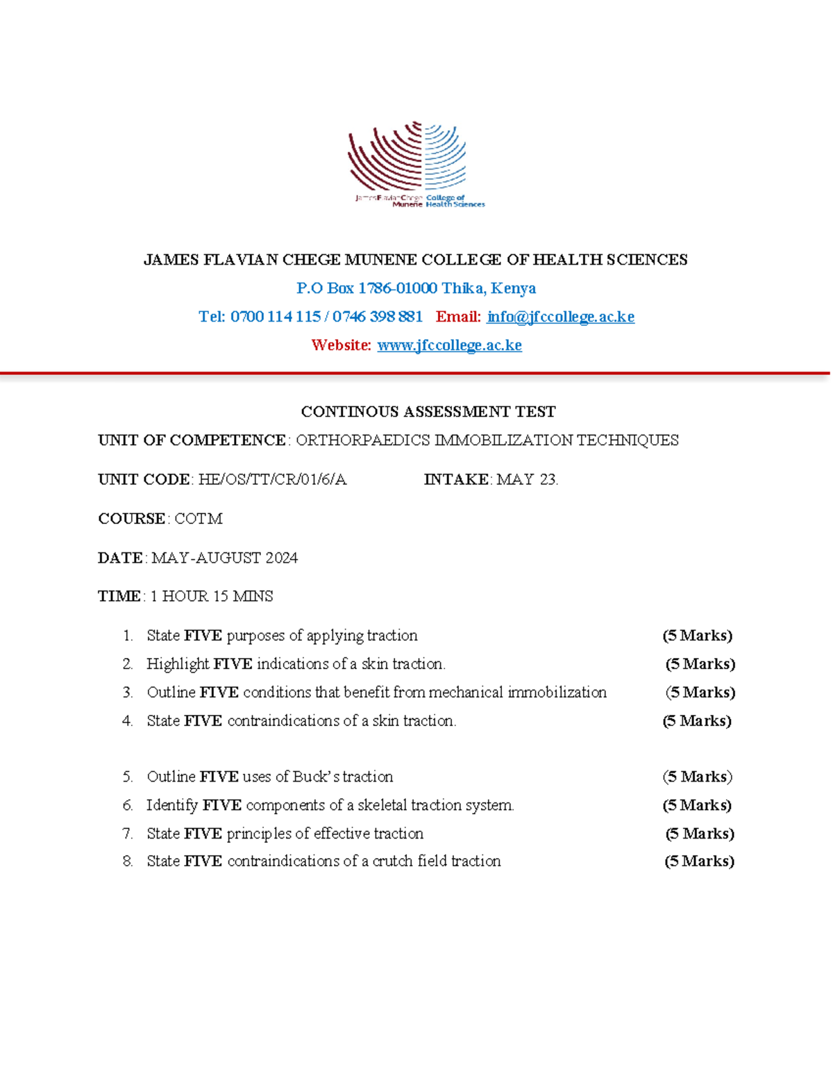 Orthopaedics Immobility Techniquestechniques - JAMES FLAVIAN CHEGE ...