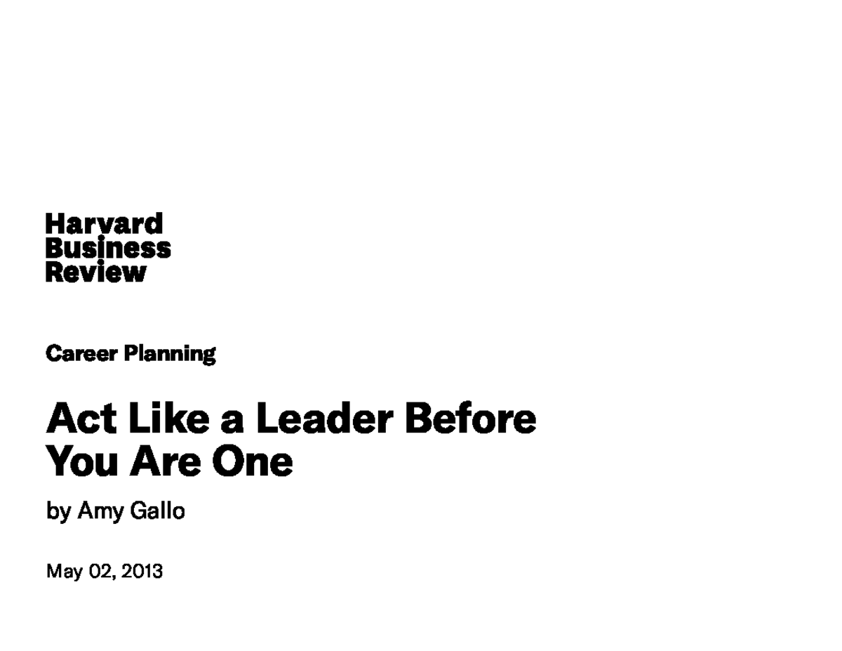Act Like A Leader Before You Are One