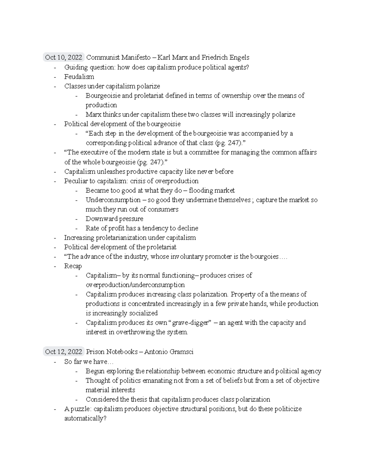 POL SOC Module 2 - notes professor ackerman - Oct 10, 2022 Communist ...