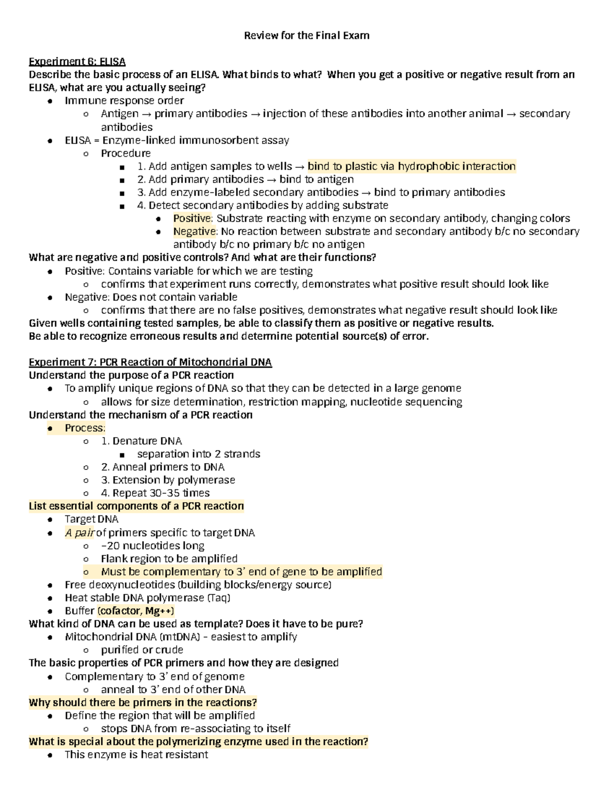 BIOL 2281 Lab - Final Exam Review - Review for the Final Exam ...
