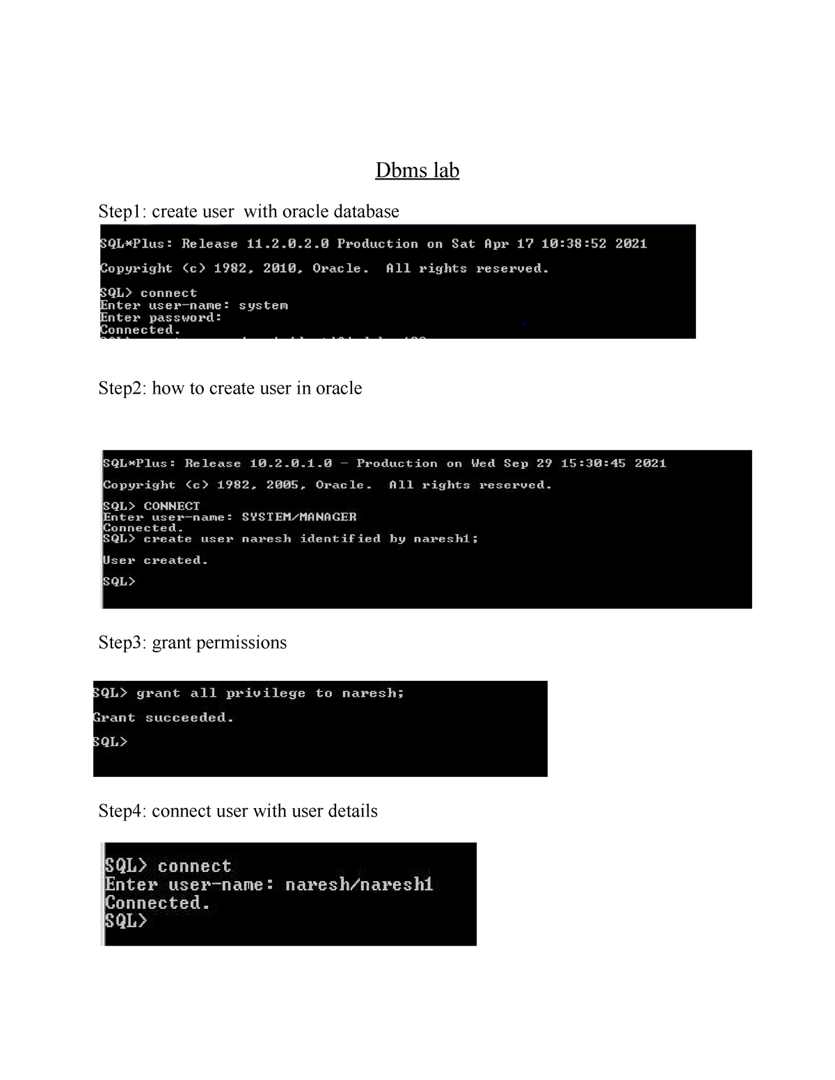 exp-1-dbms-lab-step1-create-user-with-oracle-database-step2-how-to