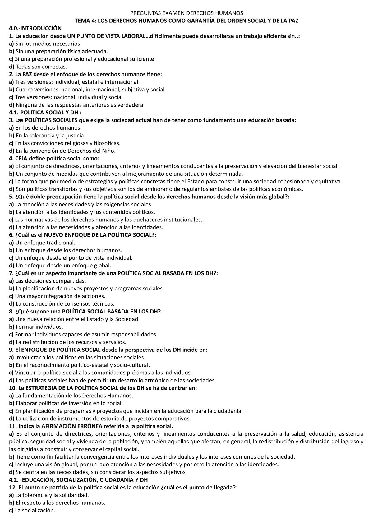 Preguntas Examen T4 DDHH Con Respuestas-1 - PREGUNTAS EXAMEN DERECHOS ...