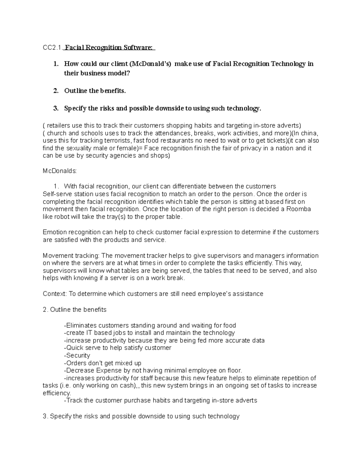 CCR - Grade: 9/10 - CC2. Facial Recognition Software: How could our ...