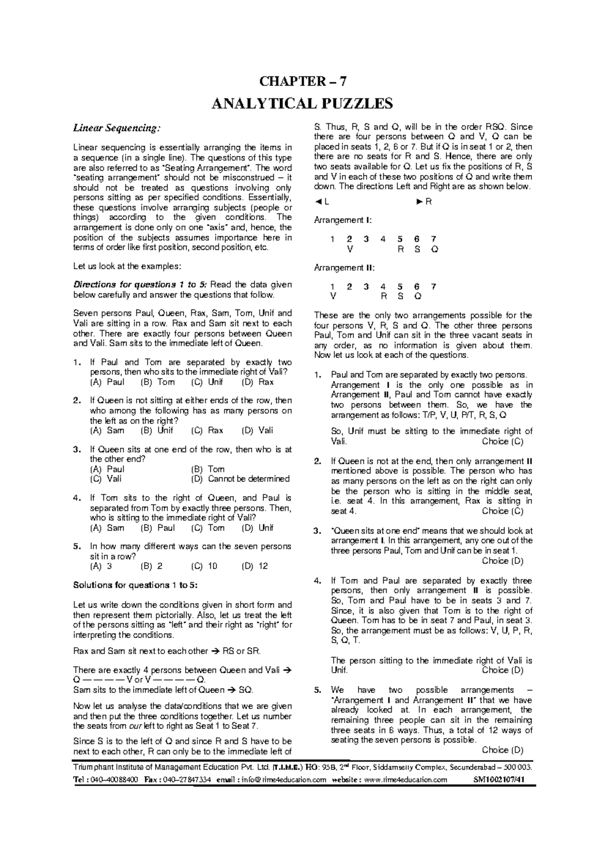 LR chapter 7 - Analytical Puzzles - Triumphant Institute of Management ...