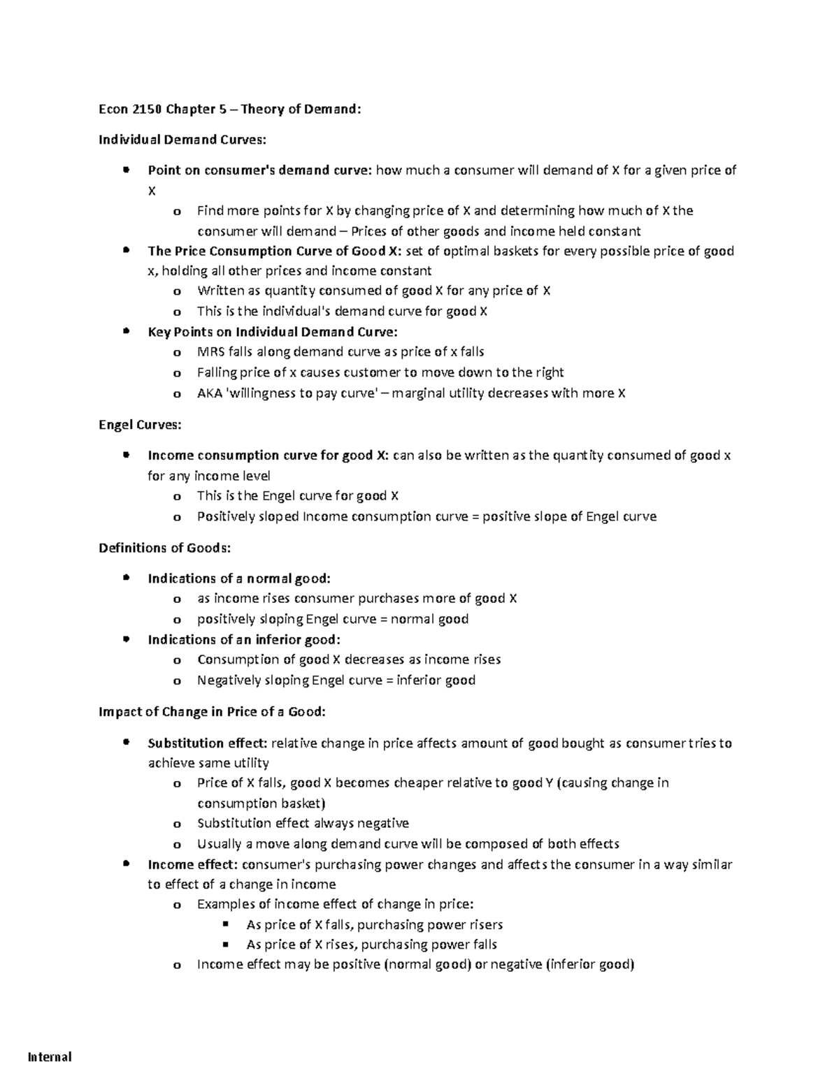 Econ 2150 Chapter 5 - Lecture notes - Econ 2150 Chapter 5 – Theory of ...