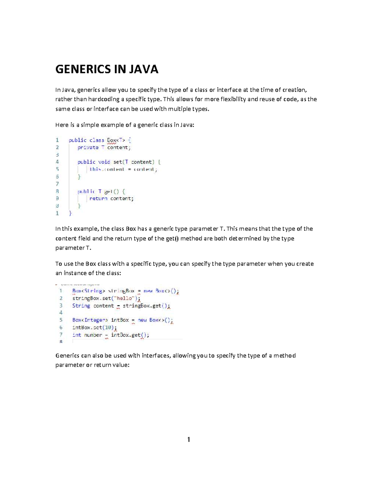 Gpt notes pdf - GENERICS IN JAVA In Java, generics allow you to specify ...