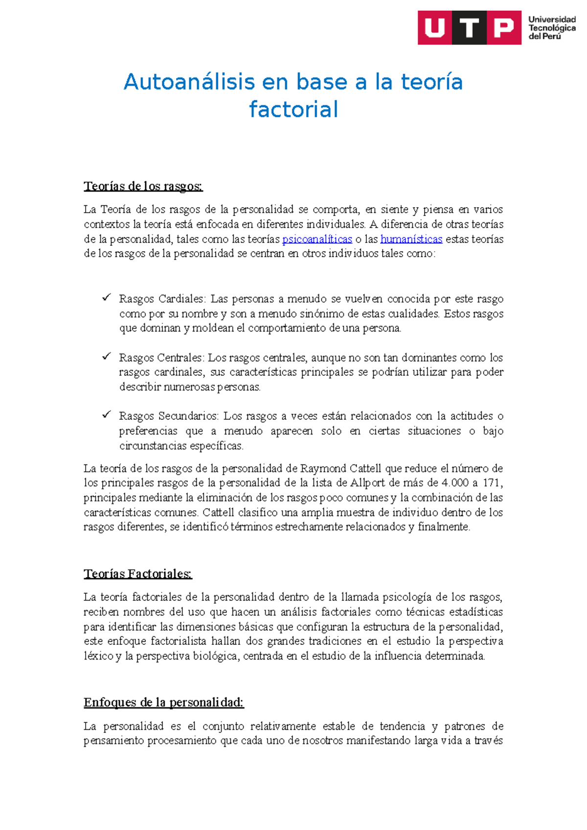 Autoanálisis en base a la teoría factorial - Autoanálisis en base a la ...