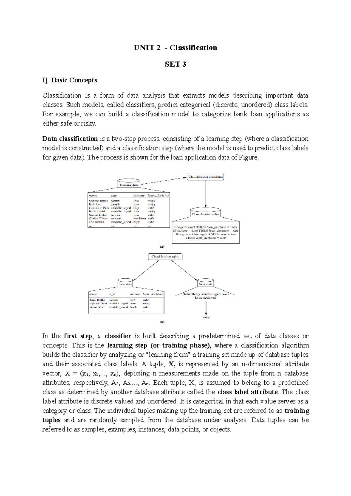 SET 3 Classification - UNIT 2 - UNIT 2 - Classification SET 3 I] Basic ...
