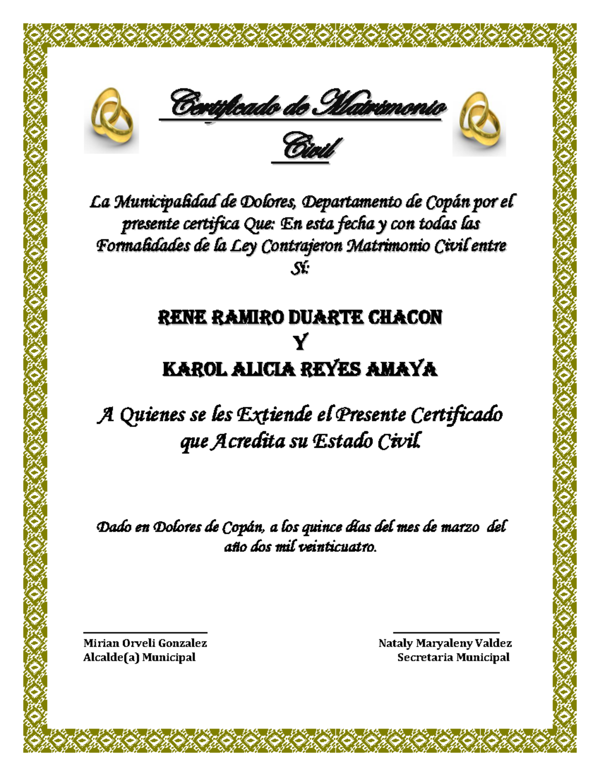 Certificado de matrimonio - C C e e r r t t i i f f i i c c a a d d o o ...