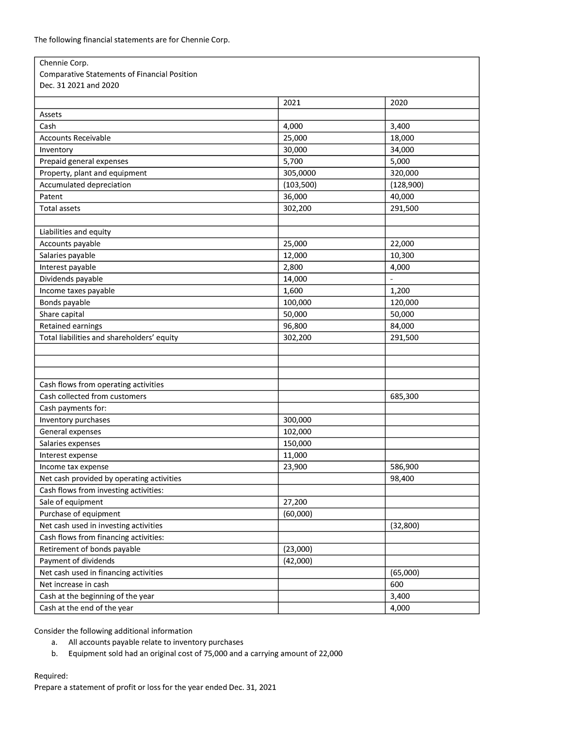 Act1 - Activity - The following financial statements are for Chennie ...