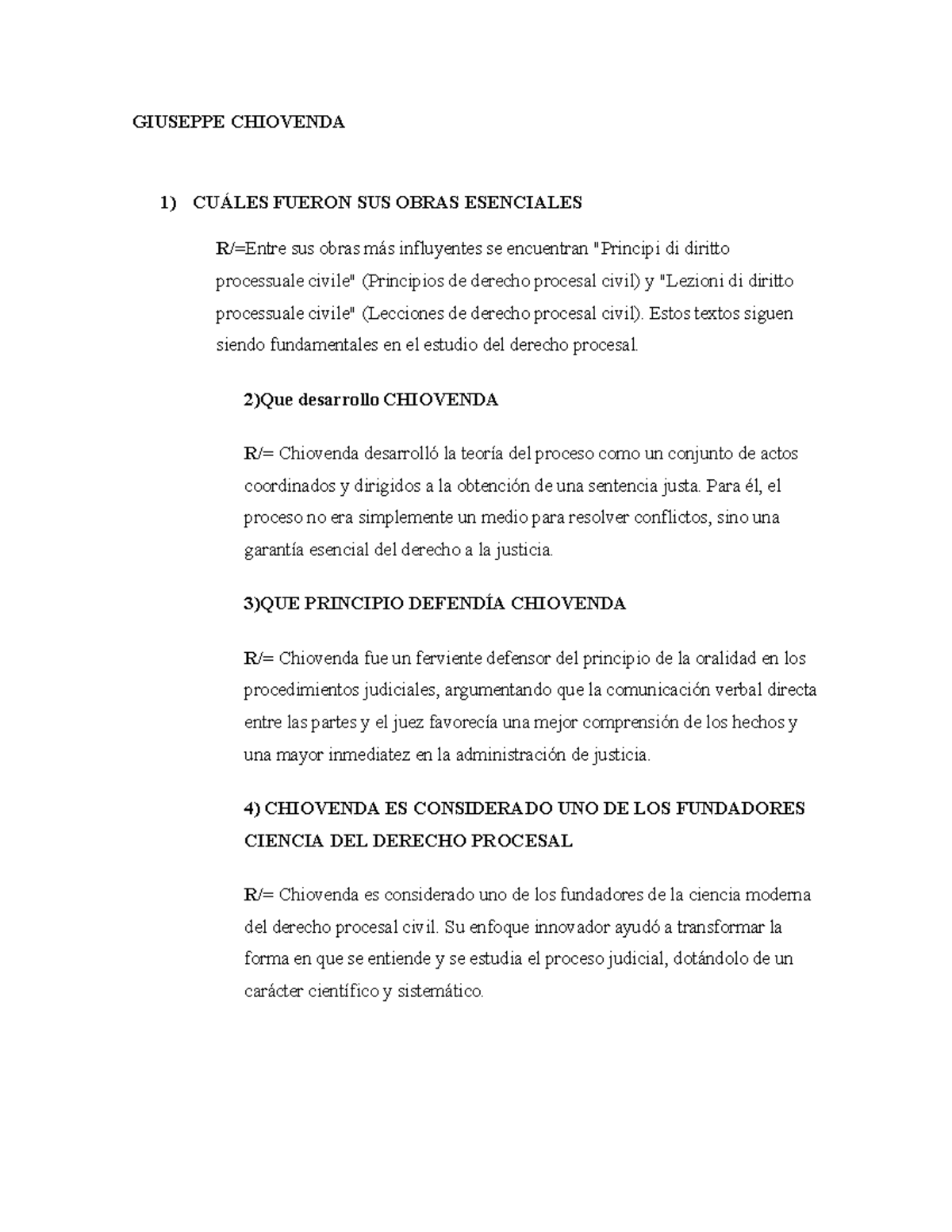 Giuseppe Chiovenda Tarea GIUSEPPE CHIOVENDA 1) CUÁLES FUERON SUS