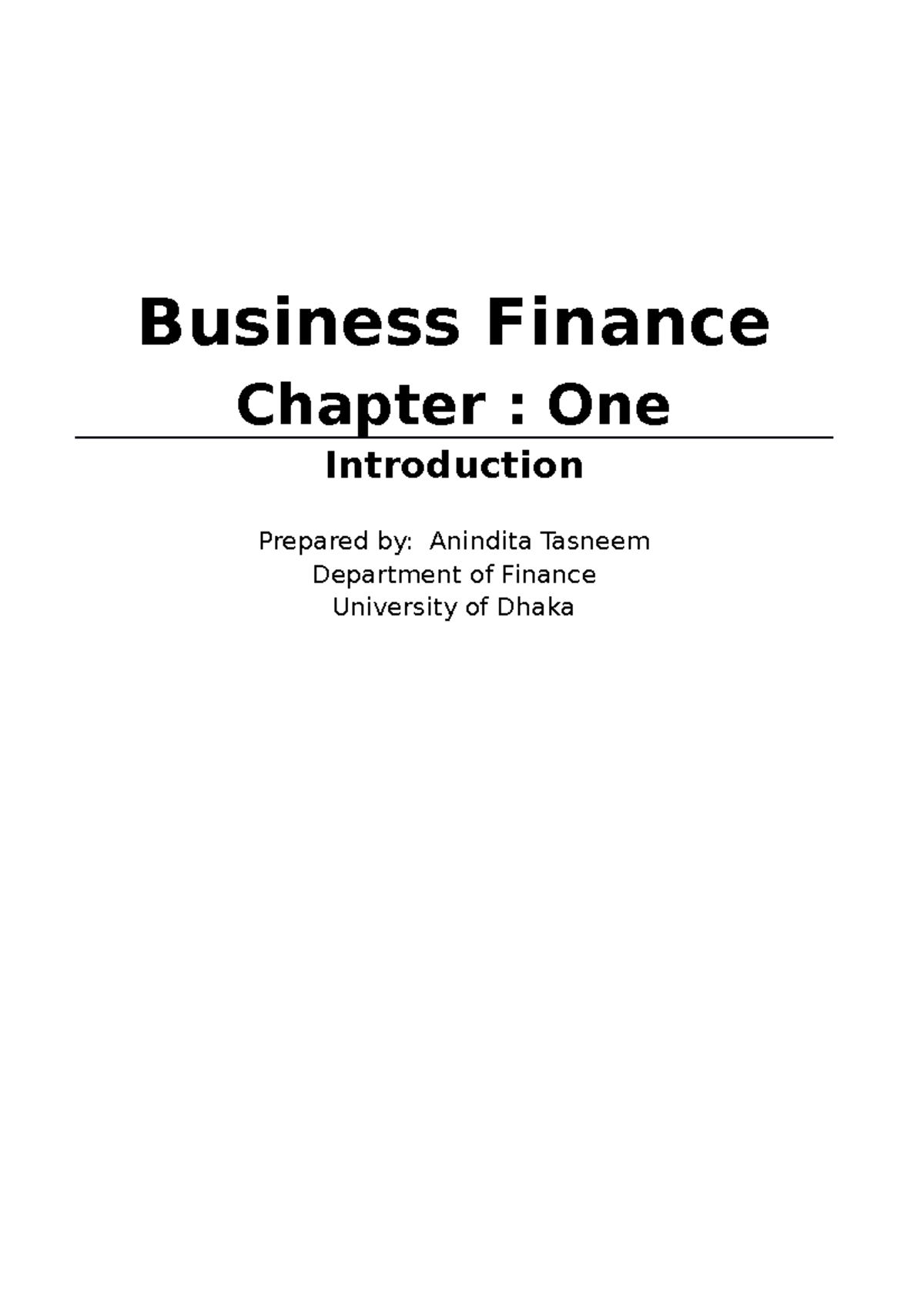 Ch-1 (Introduction) - Lecture Notes 1 - Business Finance Chapter : One ...