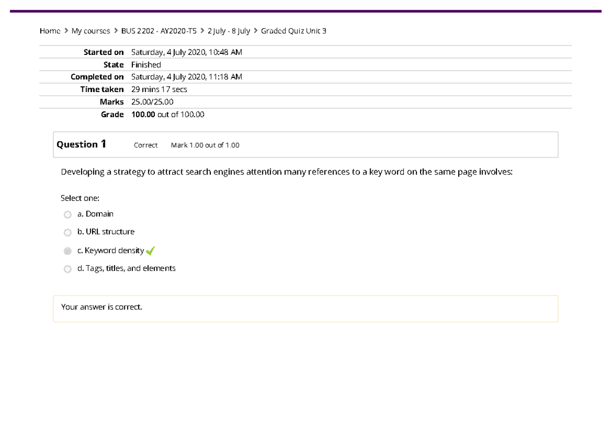 Graded Quiz Unit 3 Attempt Review - Started On Saturday, 4 July 2020 ...