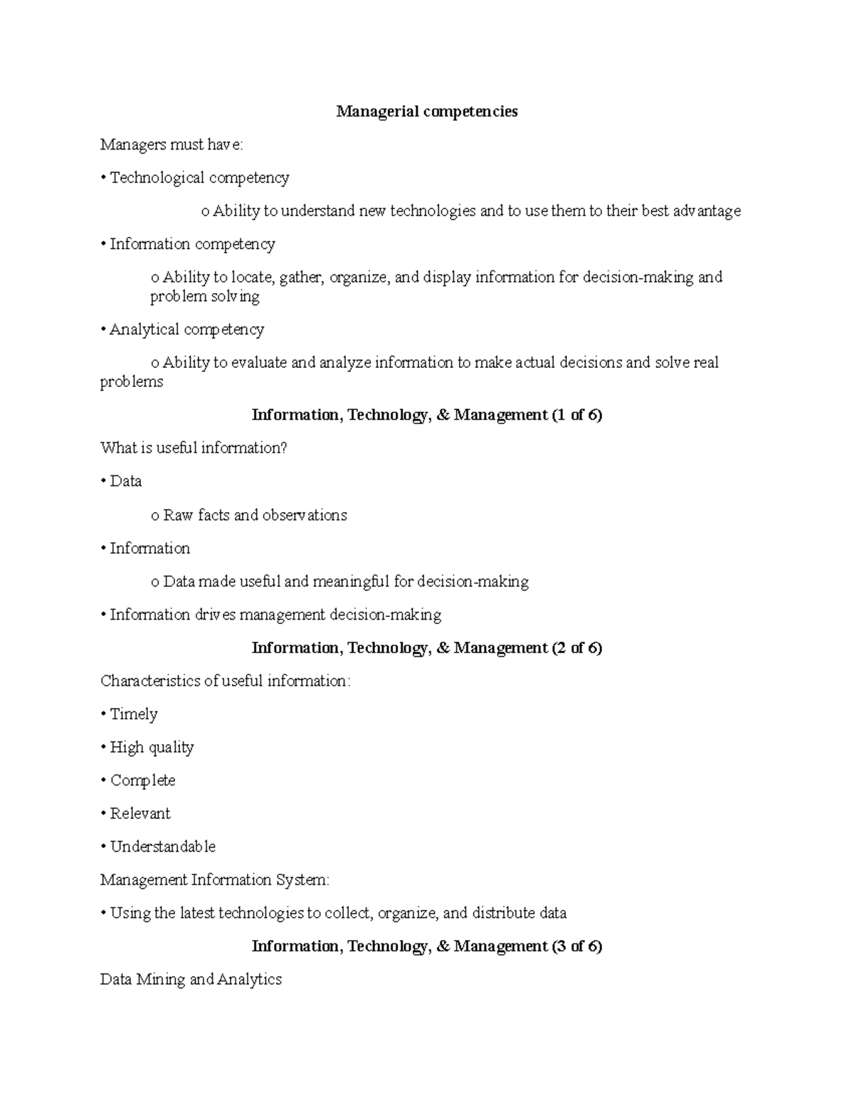 Chapter 7 Data and Decision-Making - Managerial competencies Managers ...