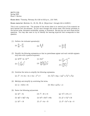 algebra worksheet - Math:1005 - IOWA - Studocu
