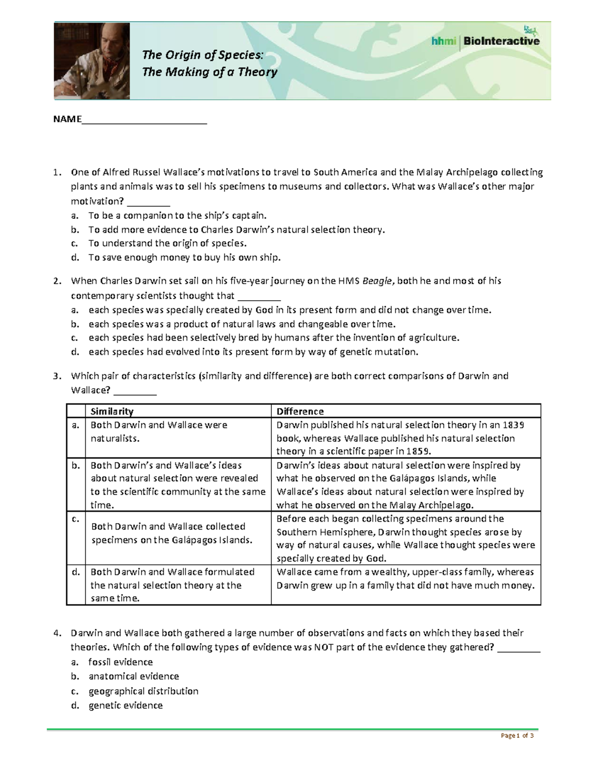 HW The Making of Theory Worksheet Page 1 of 3 ________ ________ ________ ________ The Origin