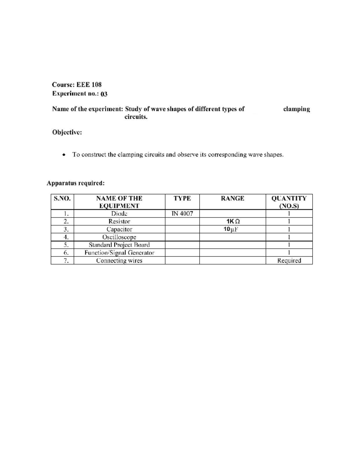 clamper experiment lab manual